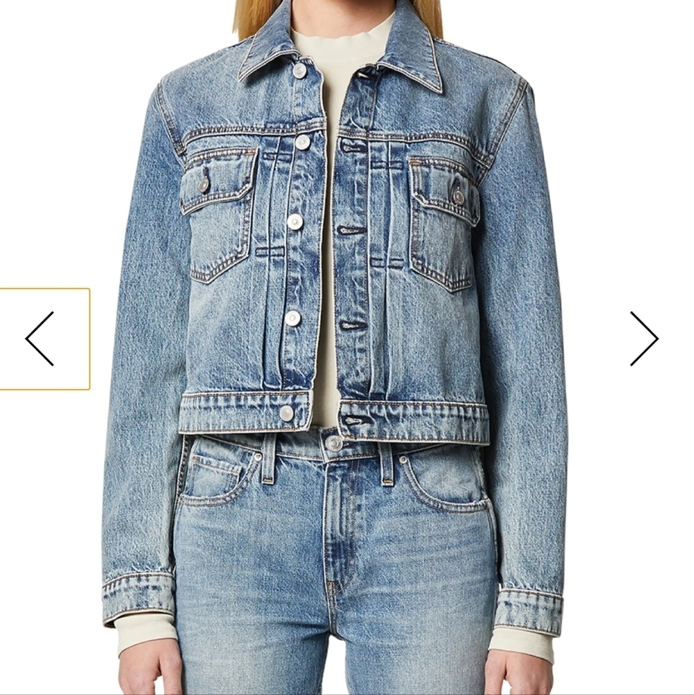 Hudson Lola Shrunken Crop Short Western trucker Denim Jean Denim jacket Lg NWT